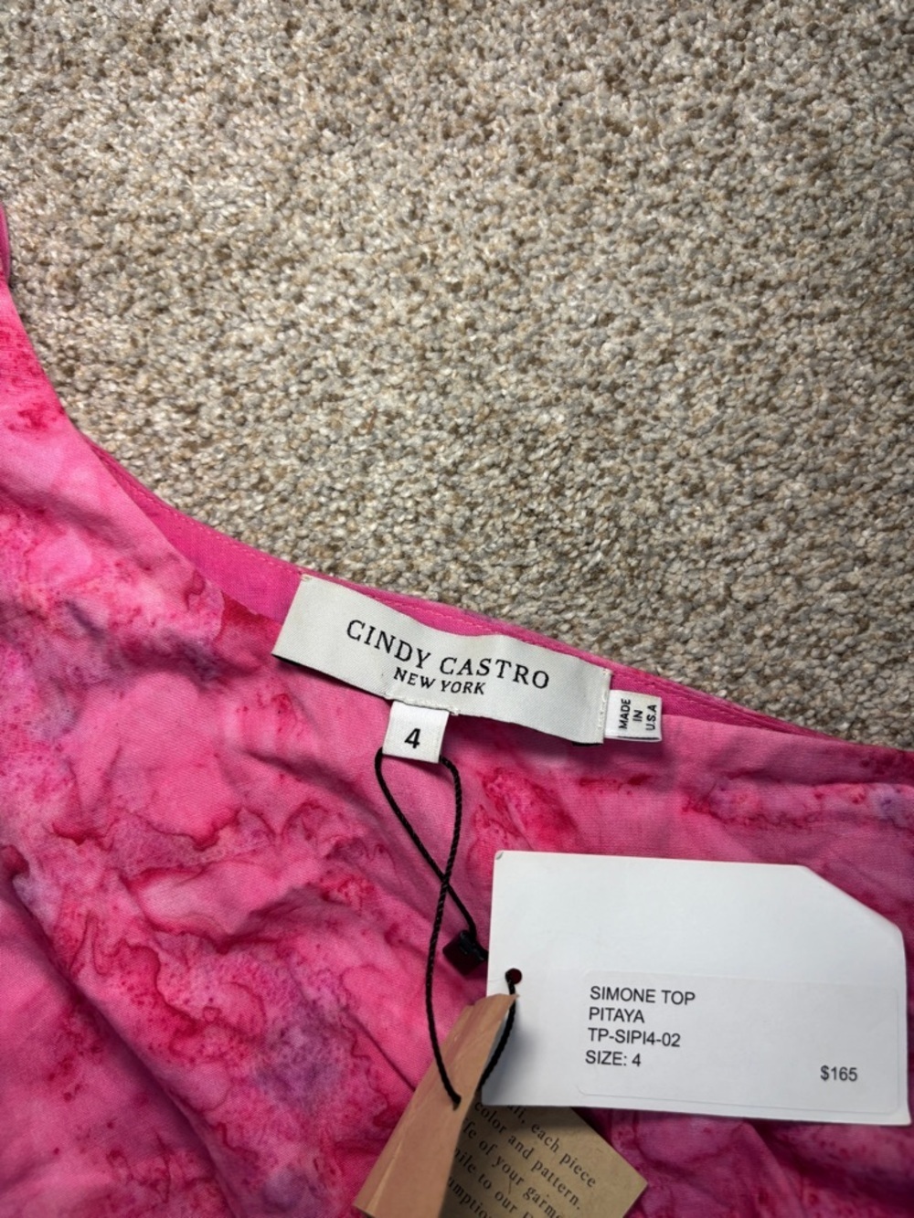 NWT Cindy Castro Simone One Shoulder Puff Sleeve Sash Top pink tie-dye 4
. - Picture 8 of 12